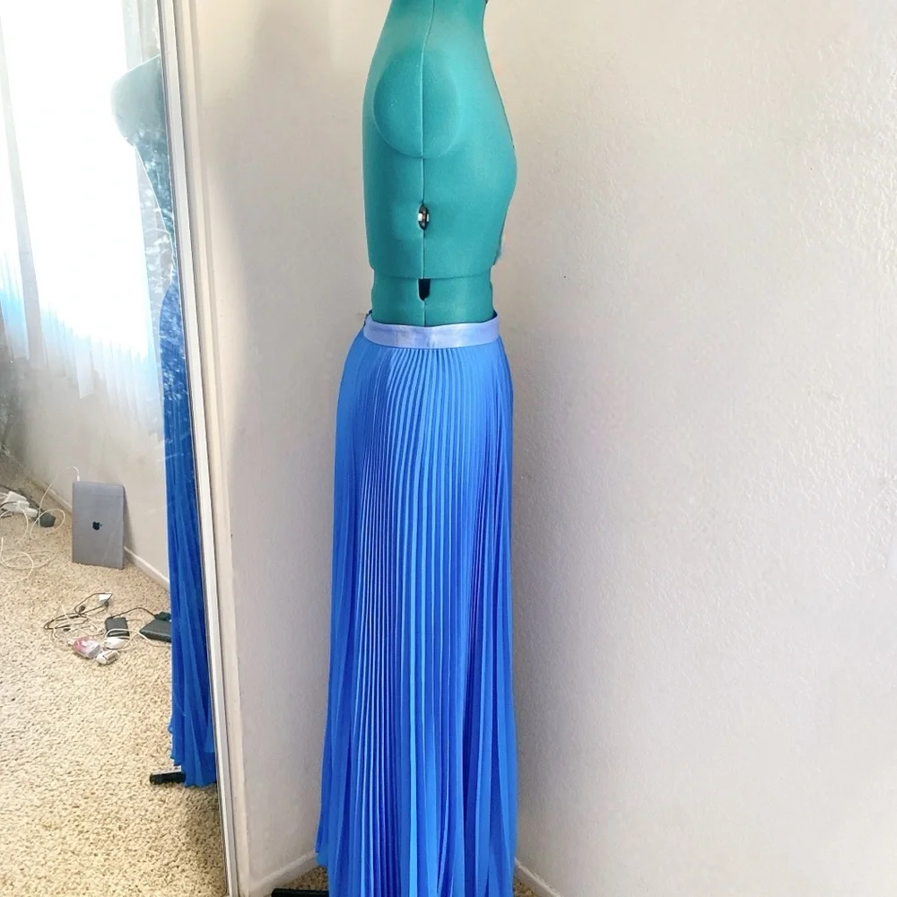 Blue Chiffon Pleated Alice + Olivia Maxi Skirt Size 4 - Picture 2 of 7
